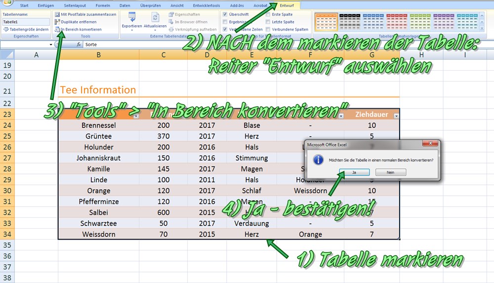 Excel Tabelle erstellen